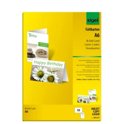 Image of SIGEL DP671 Greeting Cards, A6 (A5) , 50 sheets equal to Pieces