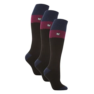 Image of HEAT HOLDERS 3 Pack Ladies Thermal Knee High Ski Socks WoMens Thick Winter 2.3 TOG Long Skiing (4 8, Black/Fuchsia)