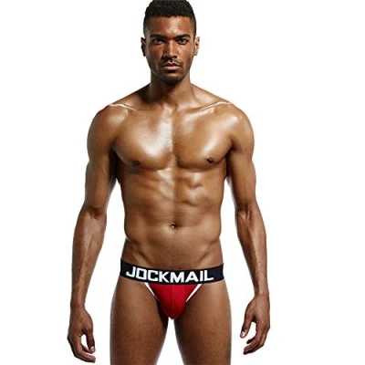 Image of JOCKMAIL Sexy Mens Jockstrap Briefs Men Mesh Low Waist Underwear Gay Bikini Man (XXL, Red)