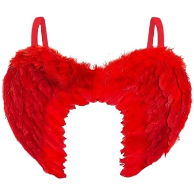 Image of Red Wings Halloween Devil Costume Women Demon Outfit Accessories Ladies Feather Fallen Angel Cupid