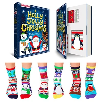 Image of United Oddsocks A Holly Jolly Christmas Box of 6 for Kids UK 12 5.5 EUR 30.5 38.5
