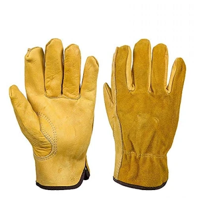 Image of JZK Heavy duty Extra Large thorn proof gardening gloves for men, Yellow leather work gloves, full finger garden XL