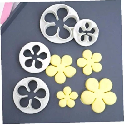 Image of PiniceCore Cookie Cutters, 4Pcs Flower Shape Plastic Baking Tools for Pastry, Cookie, Biscuit, Fondant, Cake Decorating
