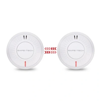 Image of SAFE TECH Smoke Alarm, Wireless Interconnected Detector 10 Year Battery with Photoelectric Sensor, Fire Alarm LED Indicator Low and Fault Warning for House Bedroom, 2 Packs