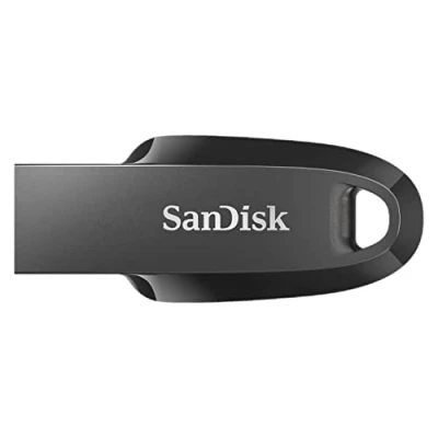 Image of SanDisk 128BG Ultra Curve USB 3.2 Flash Drive, Stick, memory stick up to 100 MB/s read speeds, RescuePRO data recovery software, keyring loop, Black