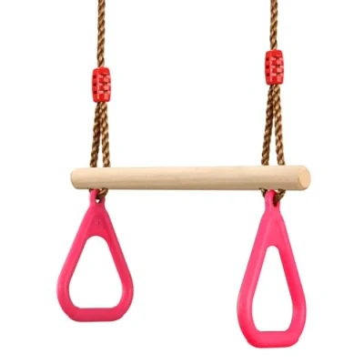 Image of Pellor Trapeze Bar Swing Outdoor Toys for Children with Rings Perfect Climbing Frame Attachment Pink