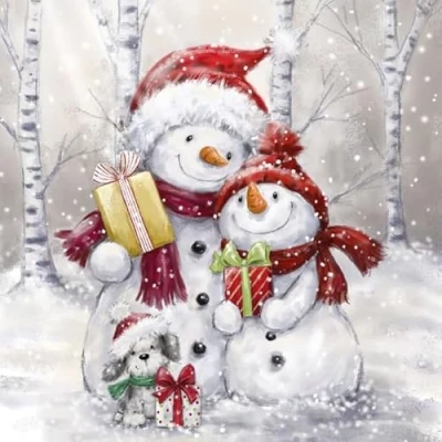 Image of 20 Napkins Winter Lovely Snowman Family Table Decoration Paper with Motif for Christmas Animals Also Decoupage and 33 x cm