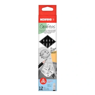 Image of Kores Graphite Pencils Set Grafitos Pencils, HB, Soft, Triangular Drawing HB Pencil Set, Art Supplies Pack of 12 with Rubber