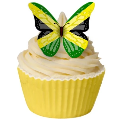 Image of Pack of 12 Perfectly Cut Jamaican Flag Edible Butterfly Decorations by CDA Products 201 314