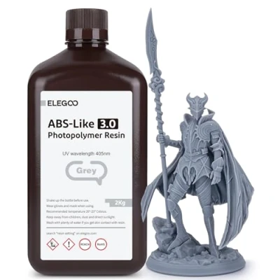 Image of ELEGOO Upgraded ABS Like Resin 3.0, 405nm UV Curing 3D Printer with Higher Precision and lower Shrinkage, Enhanced Strength Toughness Photopolymer for LCD Grey 2KG