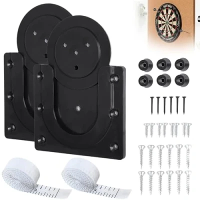 Image of PUERFOCA 2 Set Professional Dartboard Brackets with Oche Tapes, Black Dart Board Wall Bracket Includes Screws and Stabilisers, Quick Fit Mounting Bracket, Accessories