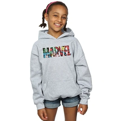 Image of Marvel Comics Girls Logo Character Infill Hoodie Sport Grey 12 13 Years