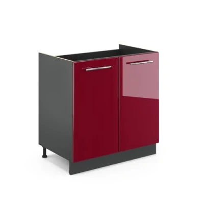 Image of Vicco Sink base cabinet Fame Line, Bordeaux High Gloss/Anthracite, 80 cm without worktop