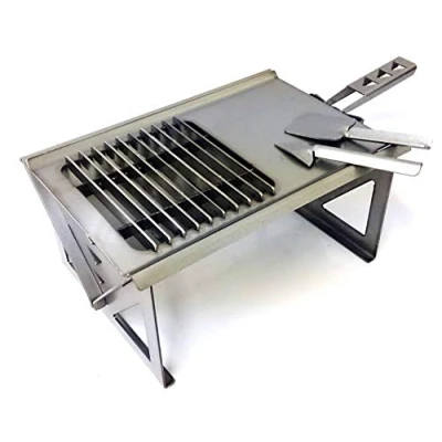 Image of Volcann Portable BBQ and Cooktop with Meat Spike Grill Holder Spatula Flatpack Barbecue Smoker Stove Cook for Travel, Camping, Hiking, Fishing more