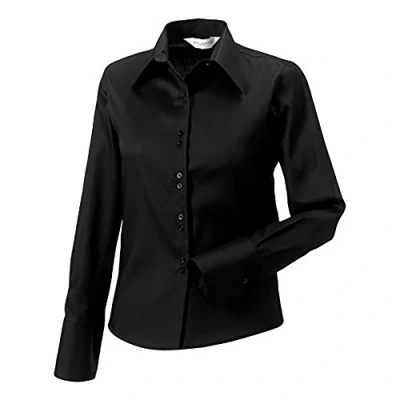 Image of Russell Athletic Collection Ladies/Womens Long Sleeve Ultimate Non Iron Shirt (Black) Cotton Size X Small