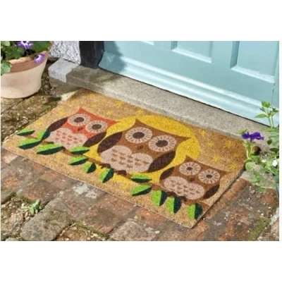 Image of Garden Mile Decoir Doormat Door Mats Natural Look Slip Resistant PVC Backing Safe Anti Indoor Outdoor Use Animal Themed (Hooters Owls)