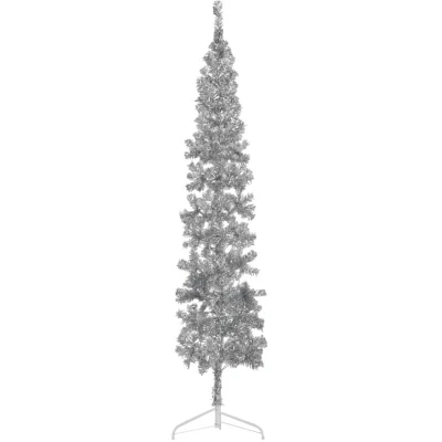 Image of vidaXL Slim Artificial Half Christmas Tree with Stand Silver 240 cm