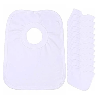 Image of Baby 12 Pack Bibs 100% Cotton White Popover The Head One Size Large Bib