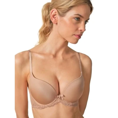 Image of Gossard Women&#039;s 7705 Superboost Underwired Lace Plunge T Shirt Bra, Beige, 38 FF
