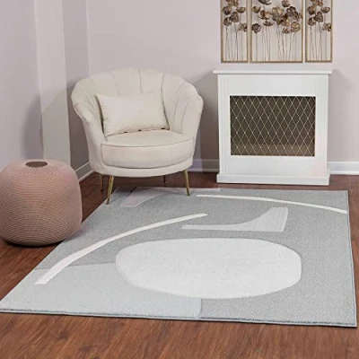 Image of Livabliss Agen Abstract Rug Area Rugs Living Room 160x213 cm, Dining Room, Lounge, Kitchen, Bedroom Modern Marble Rug, Soft Luxurious Easy Care Medium Pile Large White and Grey