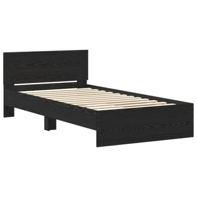 Image of vidaXL Bed Frame with Headboard Black Oak 100 x 200 cm Engineered wood