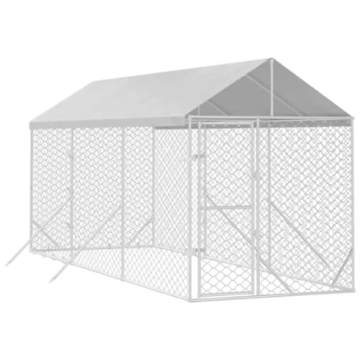 Image of vidaXL Outdoor Dog Kennel, House with Roof, Cage Lockable Door and Latch, Pet for Small Animals, Silver Galvanised Steel