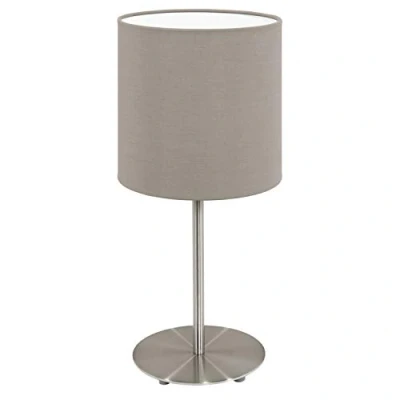 Image of Eglo Bedside lamp Pasteri, Side Table Light Made of matt Nickel Steel and Taupe Fabric, Living Room Lighting with Switch, E14 Socket, 10.8 inches