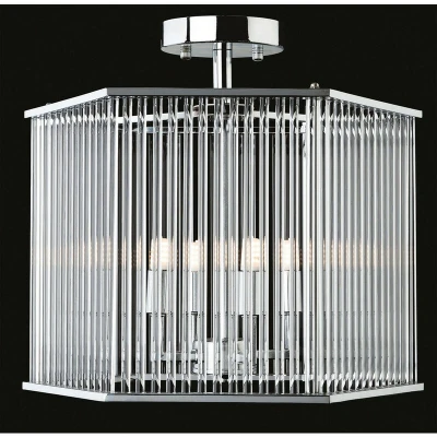 Image of Rialto 4 Light Semi Flush Hexagon Chrome, Clear Glass Rods, G9