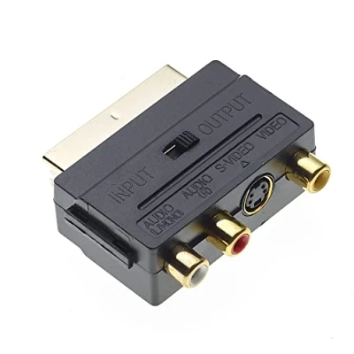 Image of SCART Adaptor, 1x SCART, 3x RCA Audio Adapter Converter &amp; Mini DIN, Pack of 2 Gold plated connectors