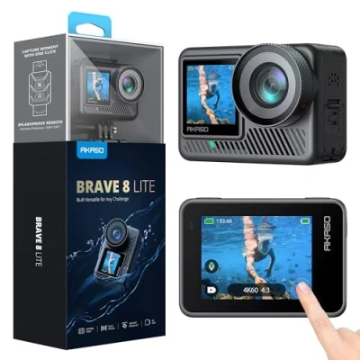 Image of AKASO Brave 8 Lite Waterproof Action Camera 4K60 Ultra HD Video, 20MP Photos, HDR, Dual Screen, SuperSmooth Stabilization, 8X Slow Motion, 4X ZOOM, Super Wide Angle, and Accessory Kits