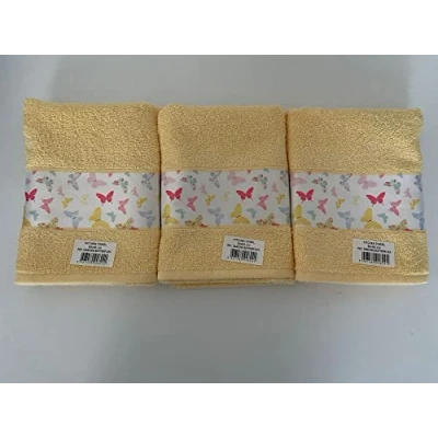 Image of Riggs 100% Cotton 3 Pack Dancing Butterfly Design Kitchen Hand Tea Towels in Lemon, Cream