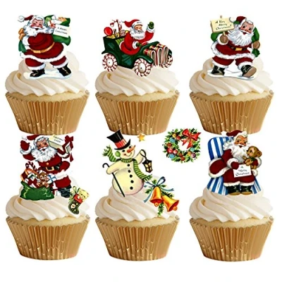 Image of 29 Stand Up Classic Father Christmas Santa Themed Premium Edible Wafer Paper Cake Toppers Decorations