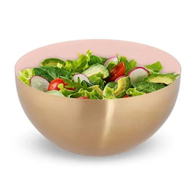 Image of Relaxdays Serving Bowl, Stainless Steel, 3.5 L, Round, Metal, for Salad &amp; Snacks, Baking Mixing, Ø 25 cm, Pink/Gold