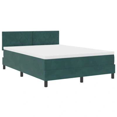 Image of vidaXL Box Spring Bed with Mattress &amp; LED Dark Green 140x190 cm Velvet