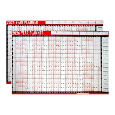 Image of 2025 Wall Planner A1 x 2 Pack with Pen &amp; Adhesive Dots, 88cm 58cm Laminated Unmounted Calendar UK Annual Organiser Chart Ideal Full Year for Home, Business, Office, School