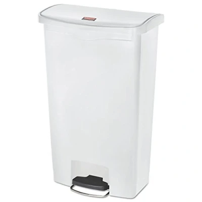 Image of Rubbermaid Commercial Products Slim Jim Step on Resin Front Waste Receptacle Bin 68 Litre White 1883559
