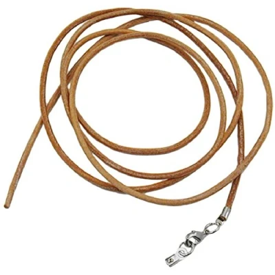 Image of unbespielt Leather Cord Necklace for Pendant Natural Brown Men Women Lobster Clasp Silver Colored 1 m x 2 mm Shortenable