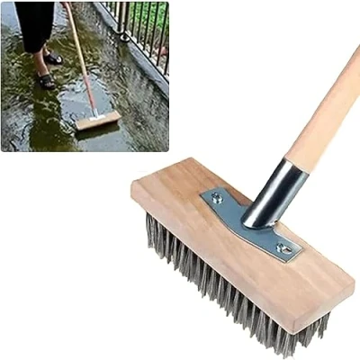Image of Metal Broom Garden Wire Head Heavy Duty Outdoor Yard Brush Steel Bristles for Deck Scrub Decking Paving Patio Paths Drives, With Iron Accessories (20cm Without handle)