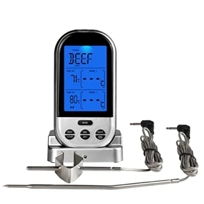 Image of Jayron Wireless Digital Meat Thermometer Kitchen Timer With Dual Probes Cooking for Beef Smoker Oven Grill BBQ (SILVER)