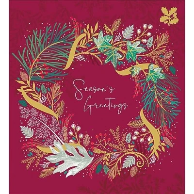Image of Woodmansterne Charity Christmas Cards Winter Garland Embossed with Foil Finish Eco Friendly and Recyclable Pack of 5