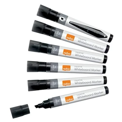 Image of Nobo Liquid Ink Drywipe Whiteboard Pens, 4 mm Chisel Tip, Pack of 10, 1915382, Coloured
