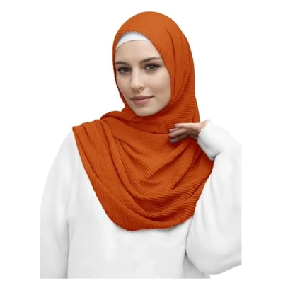 Image of Lina &amp; Lily Premium Cotton Pleated Hijab for Muslim Women, Maxi Head Scarf Shawl Wrap Lightweight (Orange)