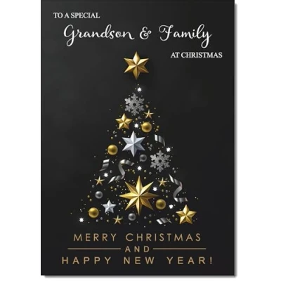 Image of doodlecards Grandson and Family Christmas Card Black Abstract Tree Medium Size for &amp; with Plain Envelope