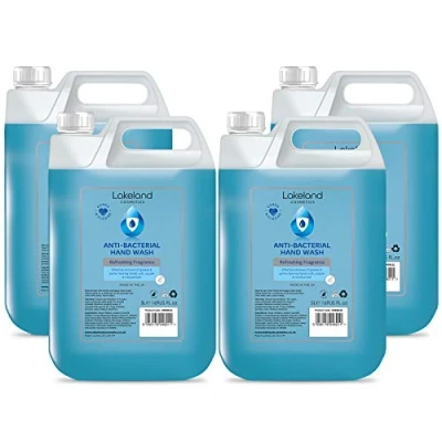 Image of Lakeland Cosmetics antibacterial soap hand wash 5L Litre refill bottle Vegan fragranced anti bacterial liquid wash, made in UK (4x 5 Litre)