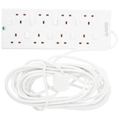 Image of Pro Elec 8 Gang 10m Individually Switched and Surge Protected in White