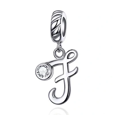 Image of LaMenars Letter Dangle Bead Charms Initial Alphabet A Z 925 Sterling Silver Zirconia fits European Charm Bracelets &amp; Necklaces