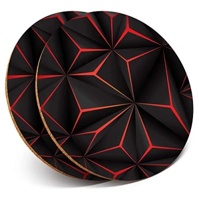 Image of 2 x Round Coasters Black Red Futuristic Tech Gamer Gaming Cork Backed Home Kitchen Accessory Tea Coffee Mug Mat #44327