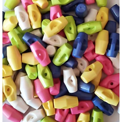 Image of HolmeCraft™ Pack of 100 Duffle Baby Toggle Buttons Pink, Purple, White, Lemon and Lime 20mm Wide