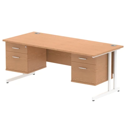 Image of Impulse 1800x800 Desk Oak White Cantilever 2x2 Drawer Fixed Pedestal