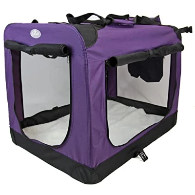 Image of Purple Fabric Dog Crate Cat Puppy Pet Carrier Travel Portable Kennel Cage House (L)
